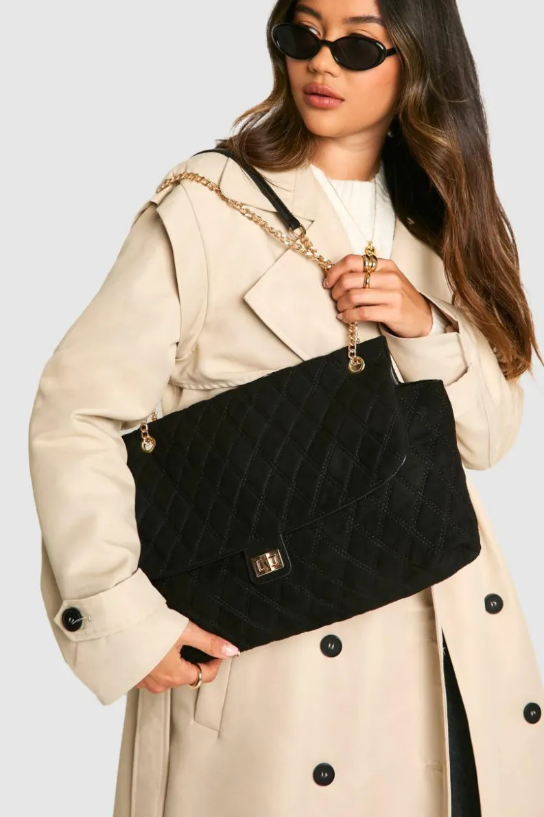 Shoulder Bags|Handbags*boohoo Quilted Brushed Faux Suede Shoulder Bag black