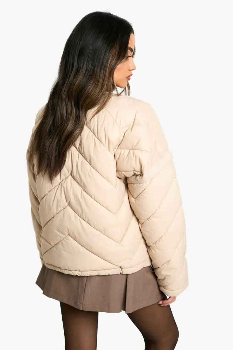 Up To 80% Off Winter Warmers|Puffer Jackets*boohoo Quilted Collarless Puffer Jacket stone