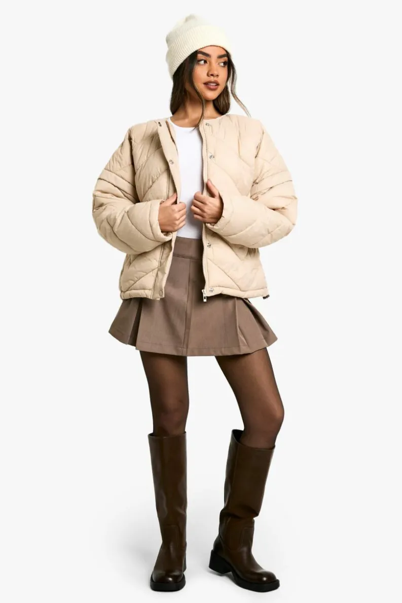 Up To 80% Off Winter Warmers|Puffer Jackets*boohoo Quilted Collarless Puffer Jacket stone