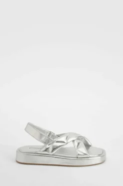 Sandals*boohoo Quilted Crossover Dad Sandals silver