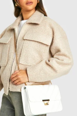 Shoulder Bags|Cross-Body Bags*boohoo Quilted Faux Leather Crossbody Chain Bag white