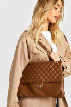 Shoulder Bags|Handbags*boohoo Quilted Leather Look Shoulder Bag chocolate