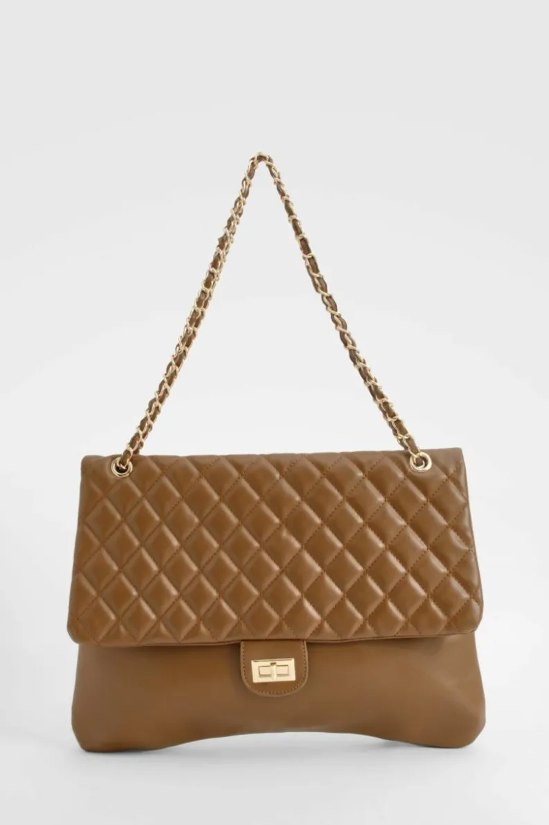 Shoulder Bags|Handbags*boohoo Quilted Leather Look Shoulder Bag chocolate