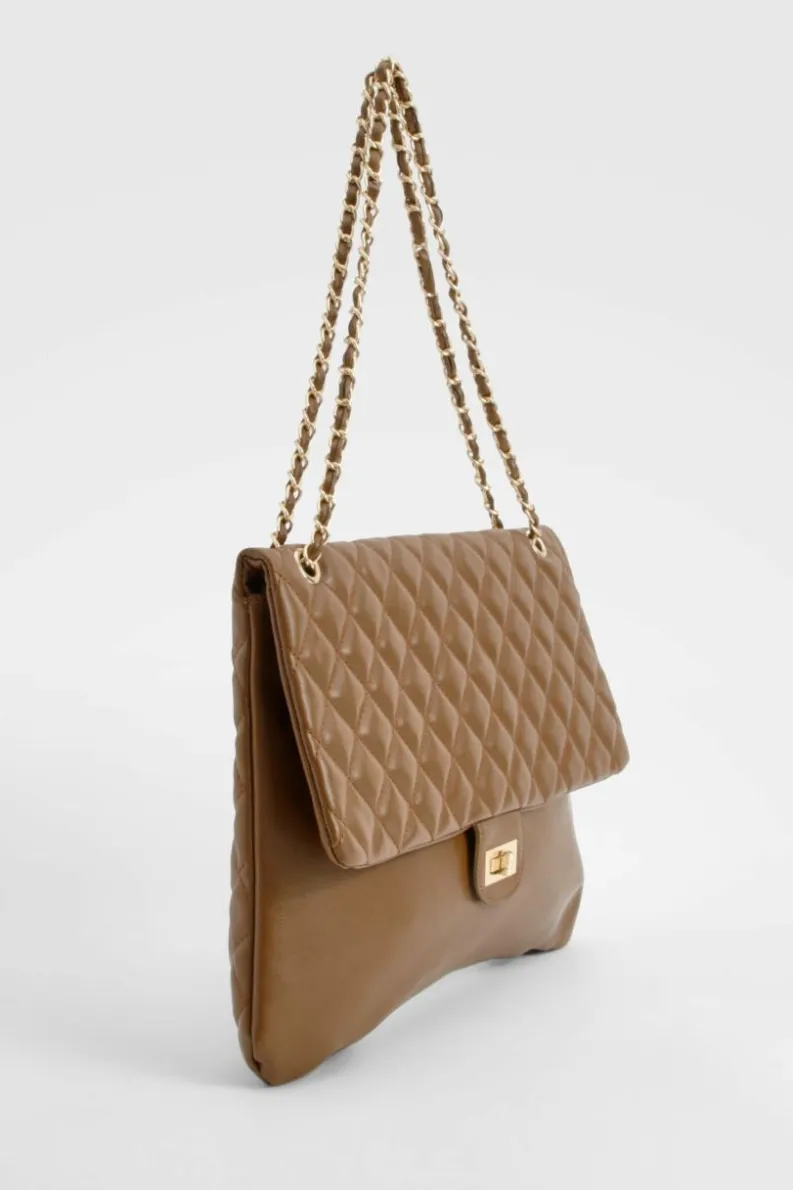 Shoulder Bags|Handbags*boohoo Quilted Leather Look Shoulder Bag chocolate