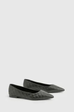 Flats*boohoo Quilted Pointed Flats black
