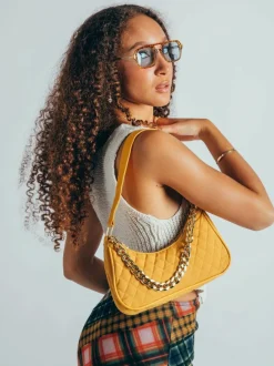 Shoulder Bags*SVNX Quilted Shoulder Bag with Chain Yellow