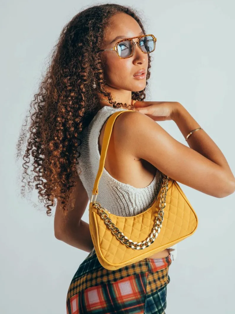 Shoulder Bags*SVNX Quilted Shoulder Bag with Chain Yellow