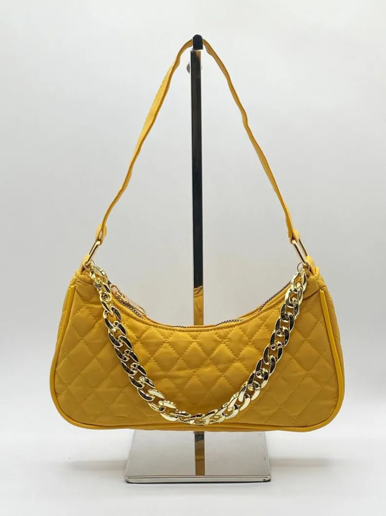 Shoulder Bags*SVNX Quilted Shoulder Bag with Chain Yellow
