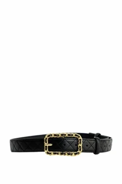 Belts*My Accessories London Quilted Waist and Hip Belt with Chain Buckle Detail Black