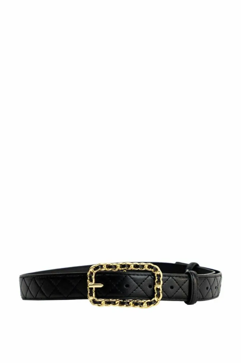 Belts*My Accessories London Quilted Waist and Hip Belt with Chain Buckle Detail Black