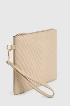 Handbags|Clutch Bags*boohoo Quilted Zip Top Clutch Bag nude