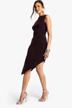 Midi Dresses*boohoo Racer Asymmetric hem Midi Dress plum