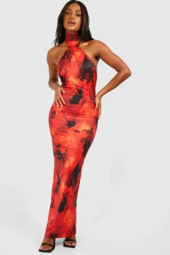 Bodycon Dresses|Maxi Dresses*boohoo Racer Neck Printed Slinky Maxi Dress red