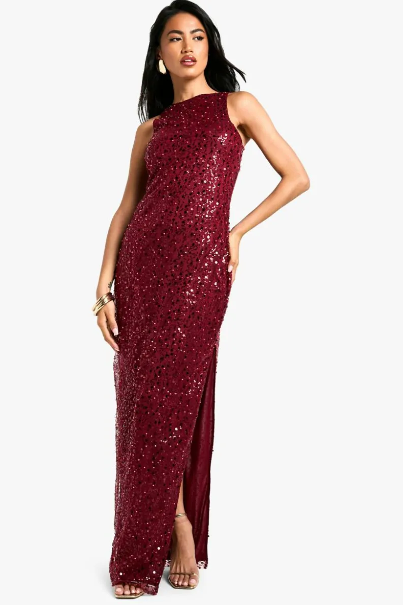 Maxi Dresses*boohoo Racer Neck Sequin Maxi Dress red