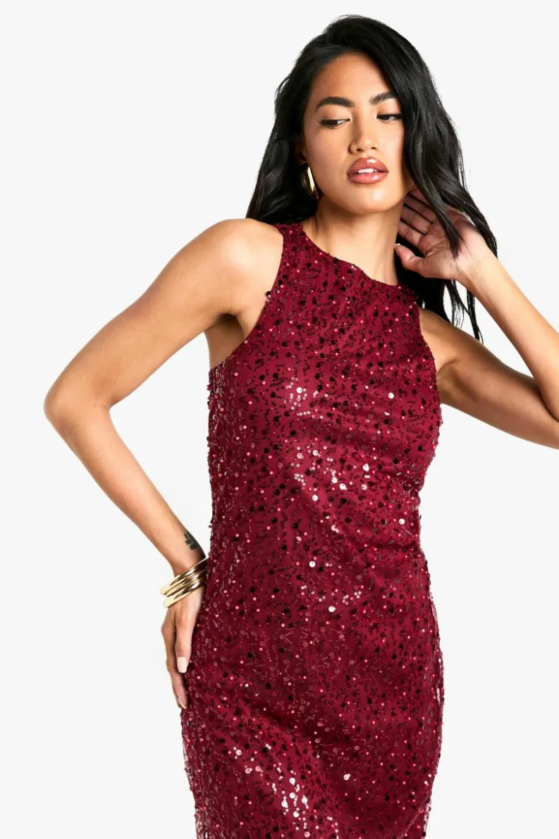 Maxi Dresses*boohoo Racer Neck Sequin Maxi Dress red