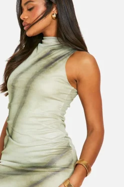 Bodycon Dresses|Mini Dresses*boohoo Racerneck Printed Mesh Mini Dress green