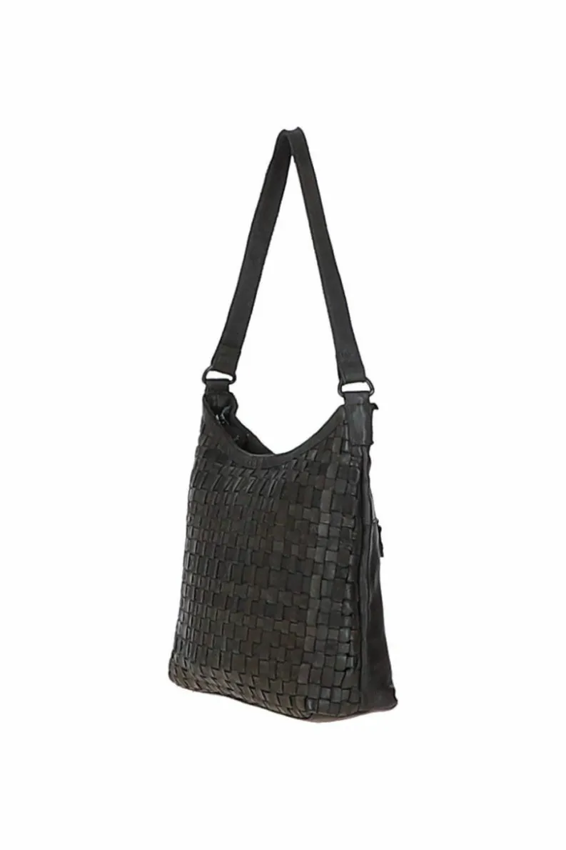 Shoulder Bags*Ashwood Leather Raffinatezza' Vintage Woven Leather Shoulder Bag Dark Grey