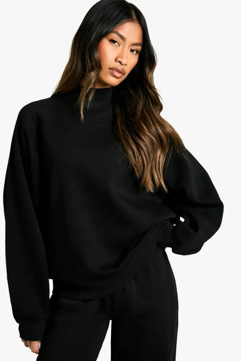 Sweatshirts|Hoodies & Sweatshirts*boohoo Raglan Seam Funnel Neck Balloon Sleeve Oversized Sweatshirt black