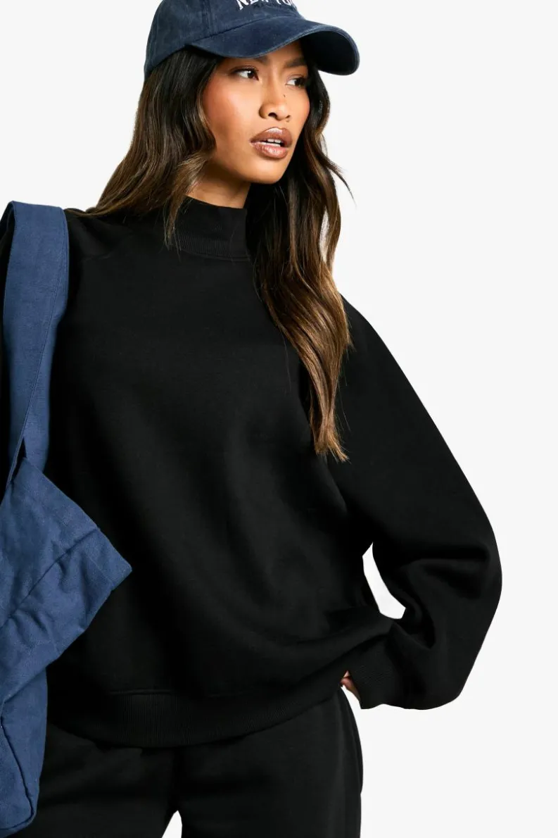 Sweatshirts|Hoodies & Sweatshirts*boohoo Raglan Seam Funnel Neck Balloon Sleeve Oversized Sweatshirt black