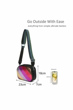 Cross-Body Bags*Kitise Rainbow Style Metallic Stripes Triple Compartments Crossbody Bag Black