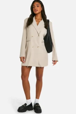 Blazer Dresses|Mini Dresses*boohoo Raw Hem Blazer Dress beige