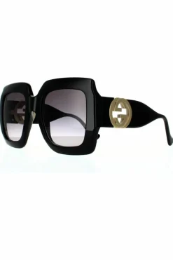Sunglasses*Gucci Rectangle Grey Gradient Sunglasses Black