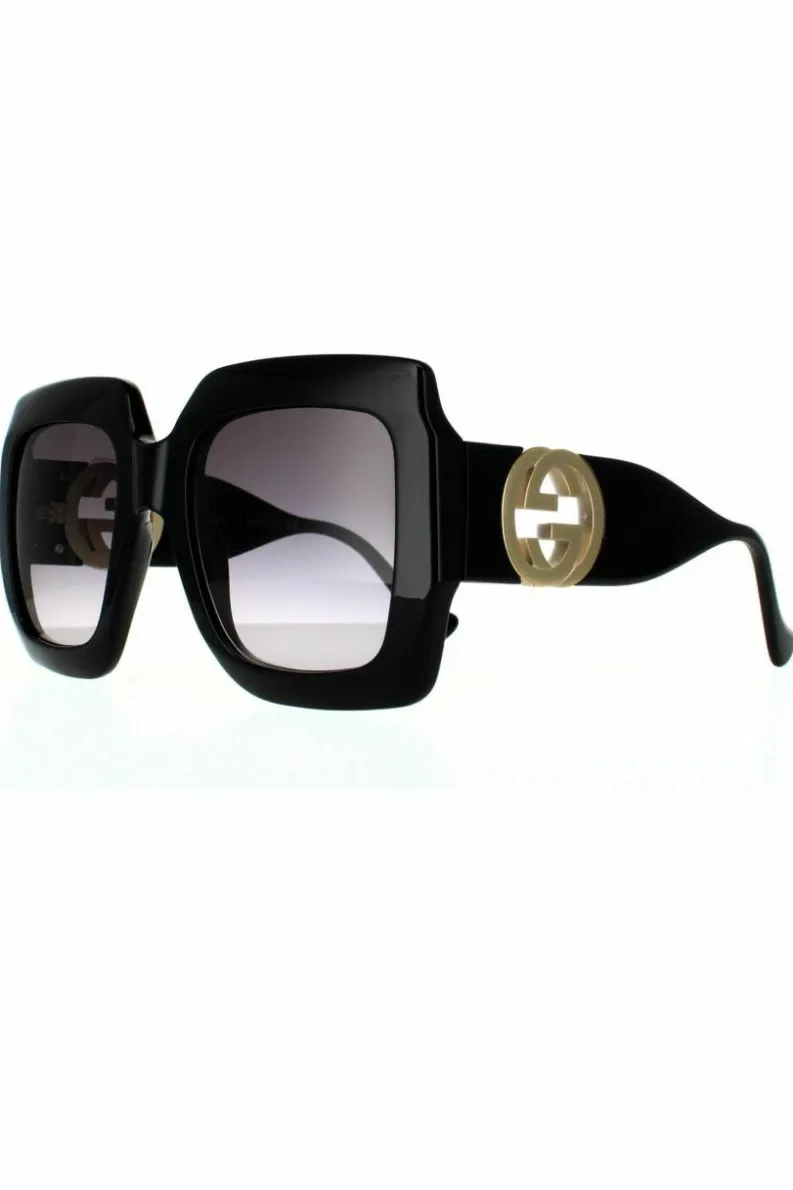 Sunglasses*Gucci Rectangle Grey Gradient Sunglasses Black