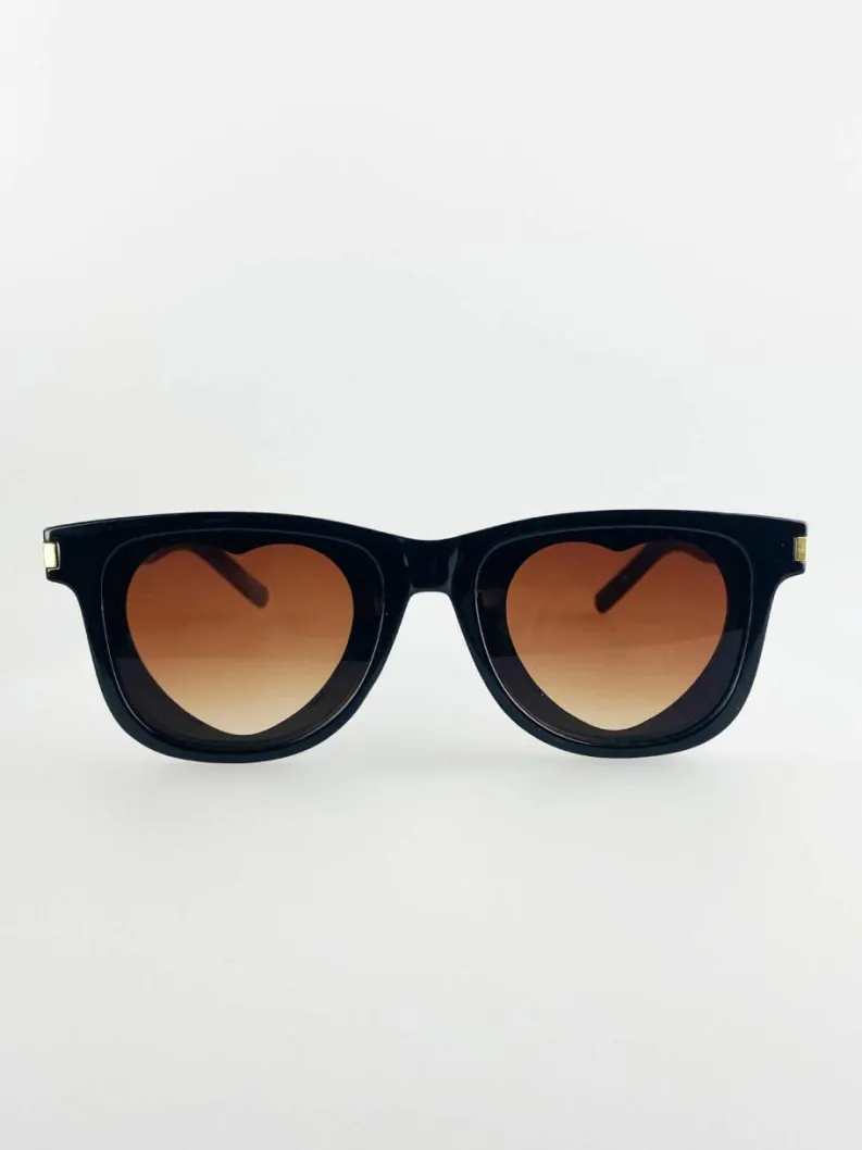Sunglasses*SVNX Rectangle Frame Sunglasses with Heart Lenses Black