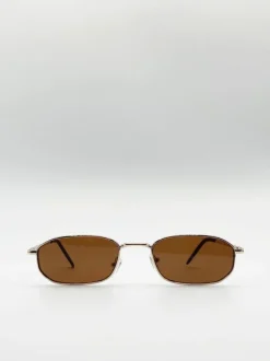 Sunglasses*SVNX Rectangle Metal Frame Sunglasses Gold