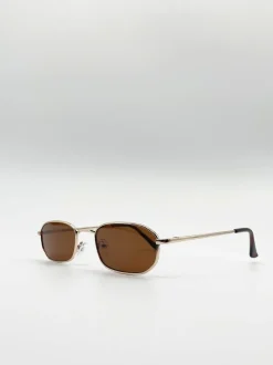 Sunglasses*SVNX Rectangle Metal Frame Sunglasses Gold