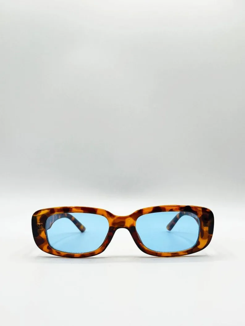Sunglasses*SVNX Rectangle Plastic Frame Sunglasses With Coloured Lenses Brown