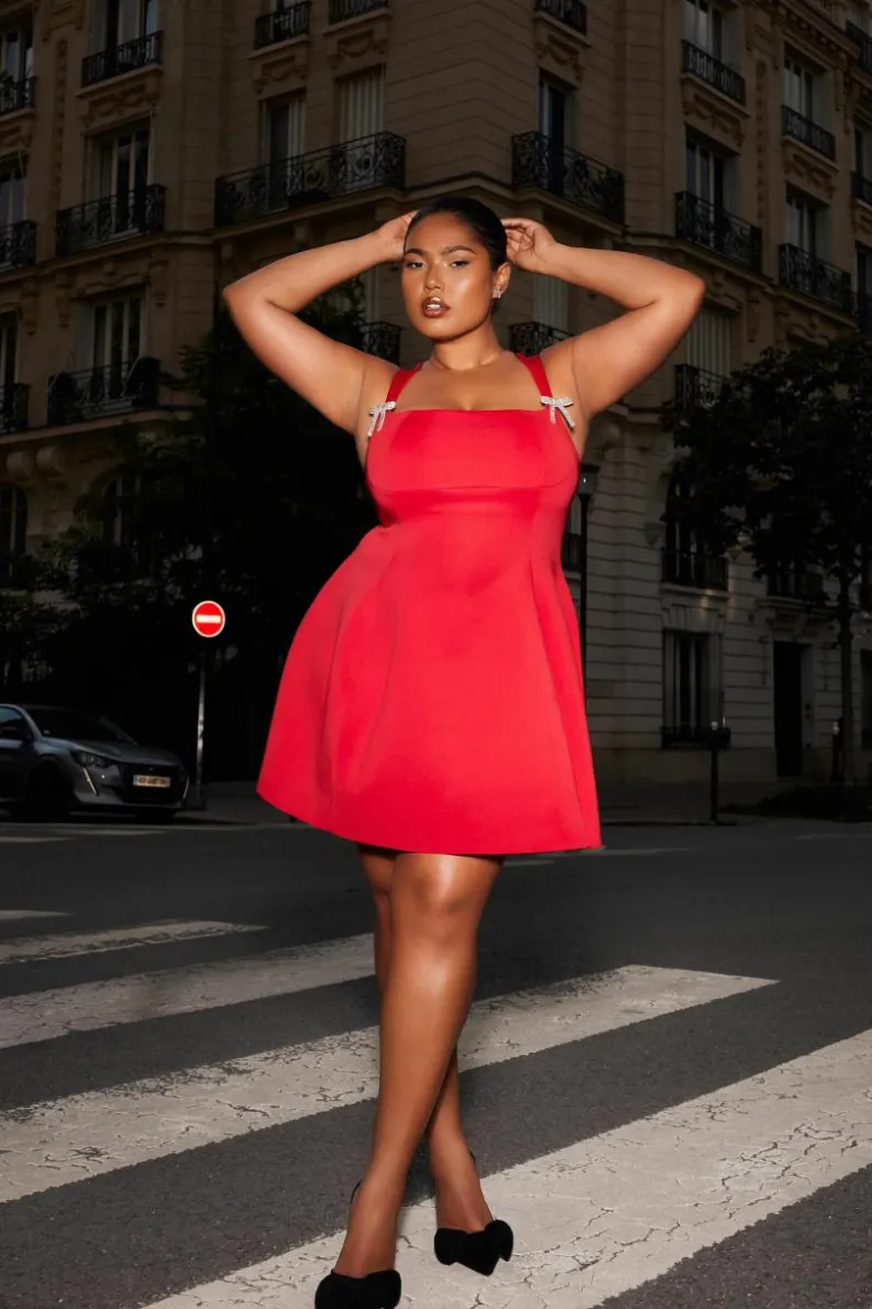 A Line Dresses|Skater Dresses*Quiz A-Line Bow Detail Mini Dress Red