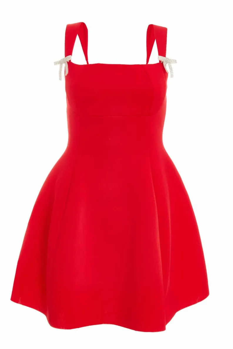 A Line Dresses|Skater Dresses*Quiz A-Line Bow Detail Mini Dress Red