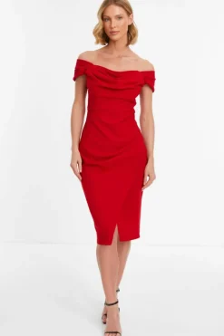 Wrap Dresses|Midi Dresses*Quiz Bardot Midi Wrap Dress Red