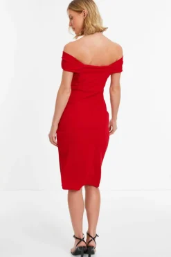 Wrap Dresses|Midi Dresses*Quiz Bardot Midi Wrap Dress Red