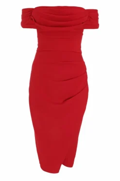 Wrap Dresses|Midi Dresses*Quiz Bardot Midi Wrap Dress Red