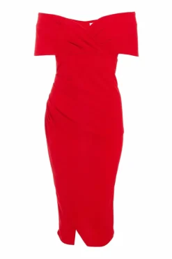 Wrap Dresses|Midi Dresses*Quiz Bardot Ruched Wrap Midi Dress Red