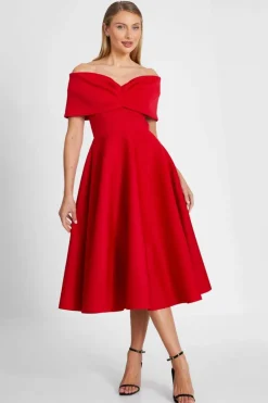 Midi Dresses*Quiz Bardot Skater Midi Dress Red