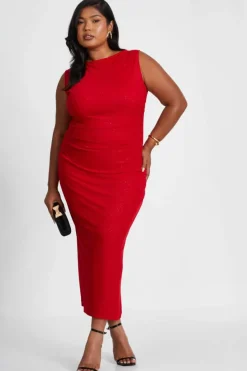 Bodycon Dresses*Quiz Curve Glitter Mesh Midaxi Dress Red