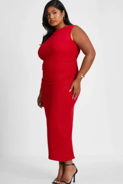 Bodycon Dresses*Quiz Curve Glitter Mesh Midaxi Dress Red