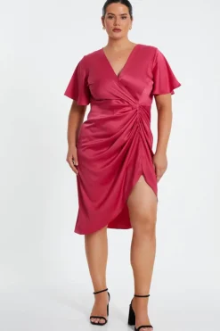 Wrap Dresses|Midi Dresses*Quiz Curve Satin Wrap Midi Dress Red
