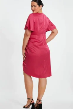 Wrap Dresses|Midi Dresses*Quiz Curve Satin Wrap Midi Dress Red