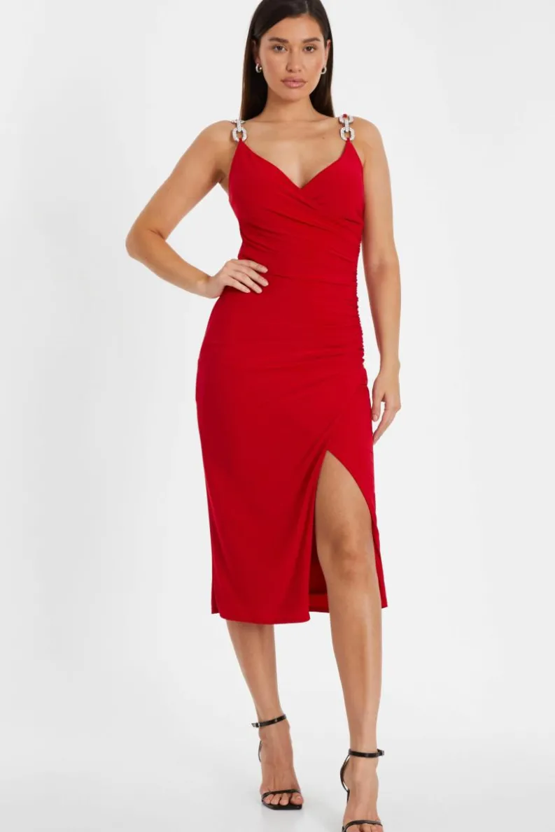 Midi Dresses*Quiz Diamante Strap Midi Dress Red