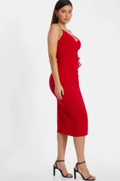 Midi Dresses*Quiz Diamante Strap Midi Dress Red