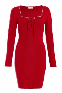 Jumper Dresses|Jumper Dresses*Quiz Diamante Trim Jumper Dress Red