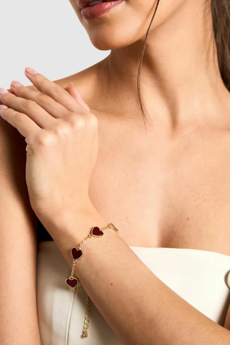 Bracelets*boohoo Enamel Scatte Heart Bracelet red