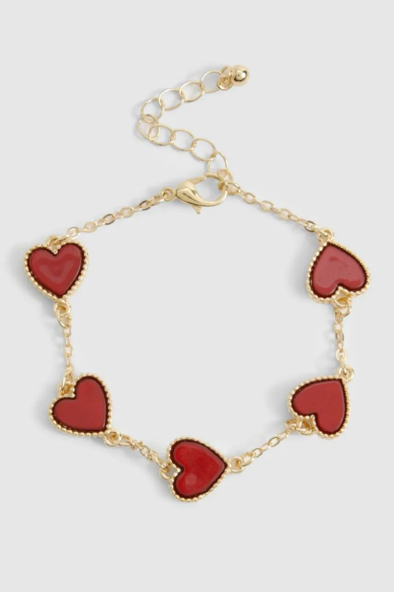 Bracelets*boohoo Enamel Scatte Heart Bracelet red