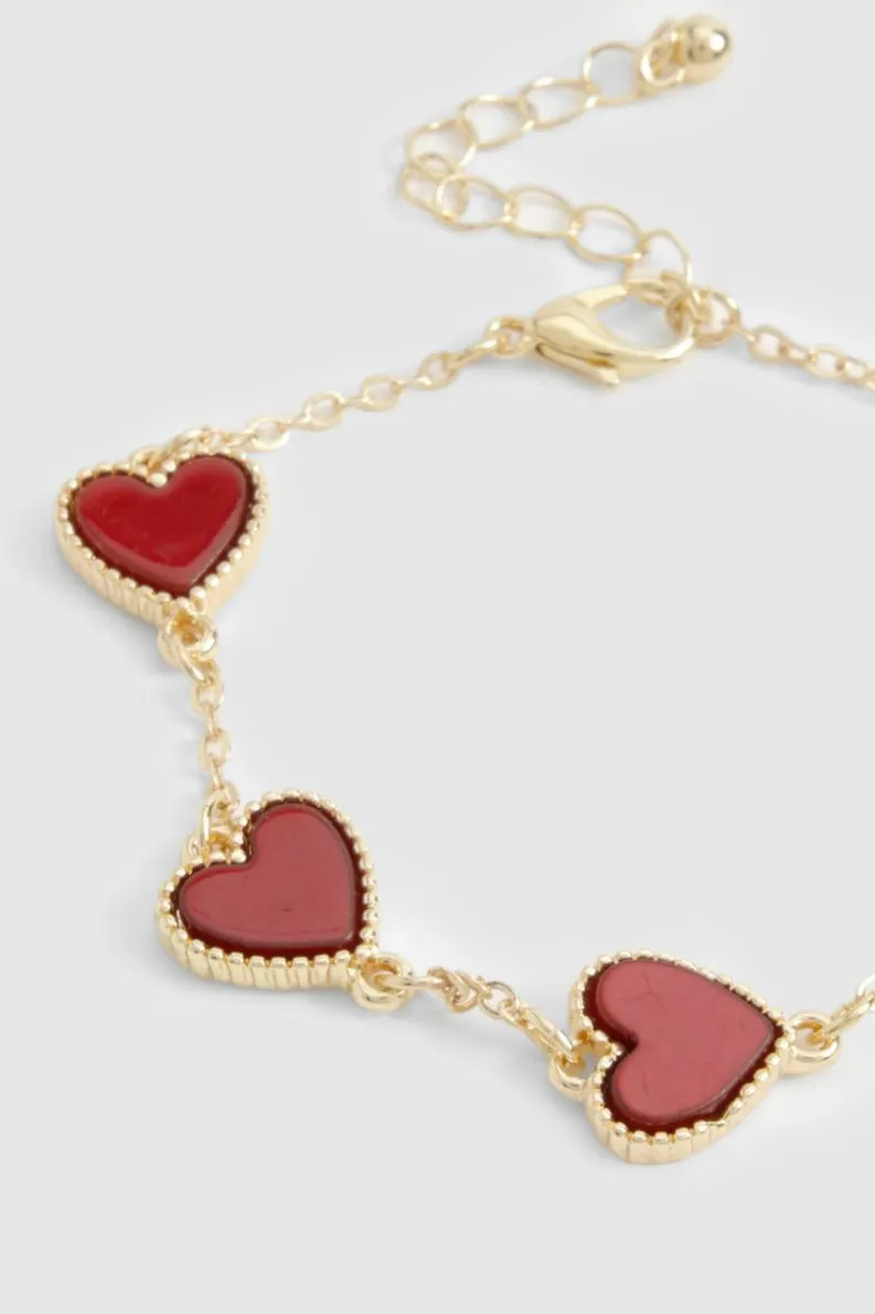 Bracelets*boohoo Enamel Scatte Heart Bracelet red