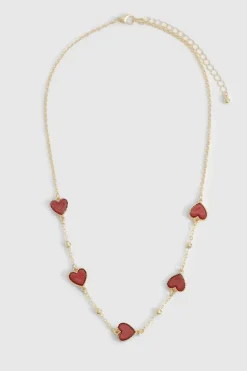 Necklaces*boohoo Enamel Scatte Heart Necklace red