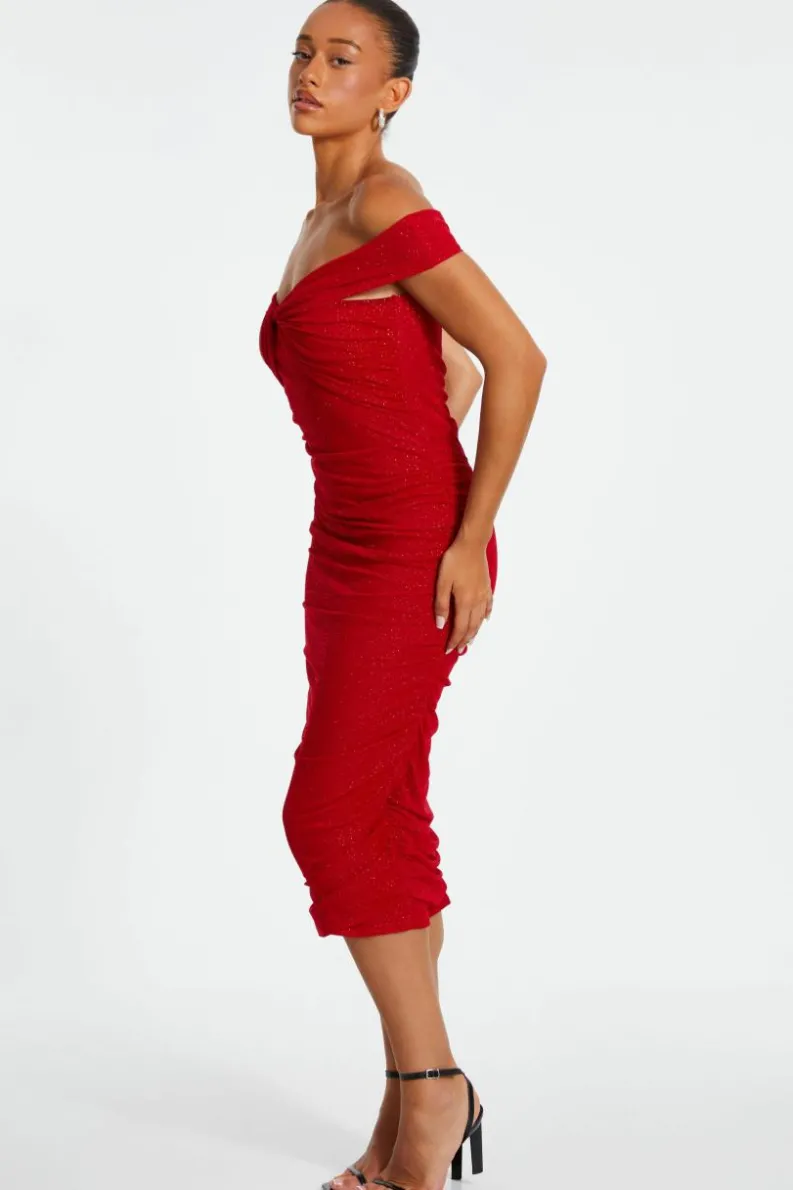 Midi Dresses*Quiz Glitter Mesh Midi Dress Red
